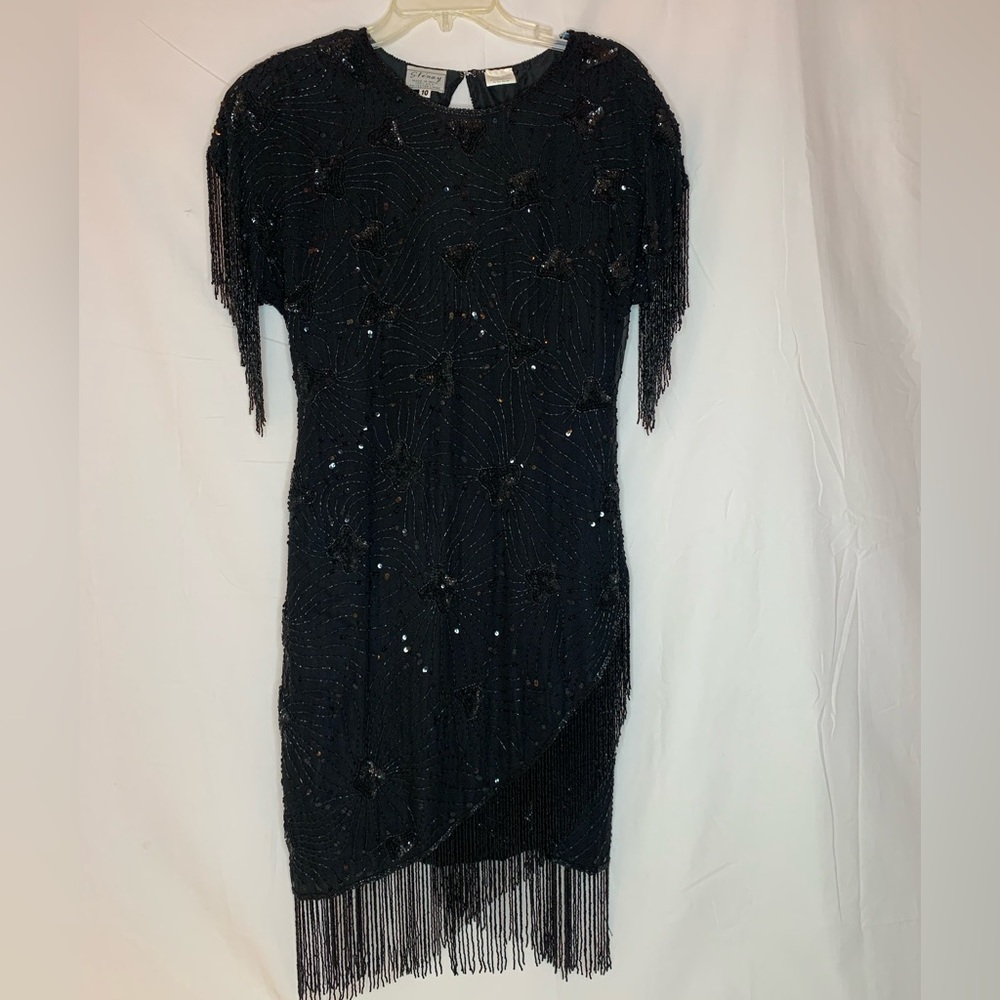 vintage Stenay beaded fringed sequined dress fully lined shoulder pads